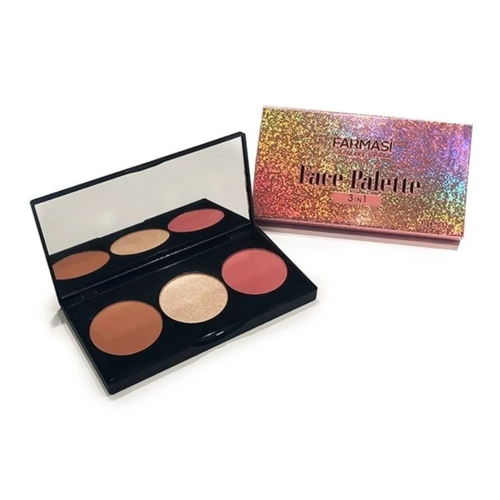 Farmasi 3 In 1 Face Palette Blush, Highlighter, Bronzer, Contour Trio NIB